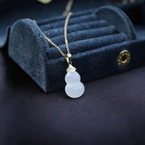 Natural Hetian Jade Calabash Pendent S925 Sterling Silver Necklace
