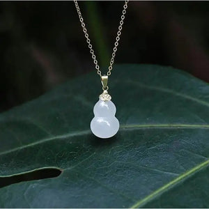 Natural Hetian Jade Calabash Pendent S925 Sterling Silver Necklace