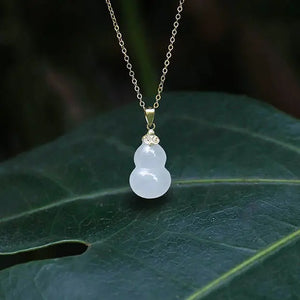 Natural Hetian Jade Calabash Pendent S925 Sterling Silver Necklace