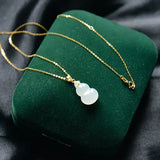 Natural Hetian Jade Calabash Pendent S925 Sterling Silver Necklace