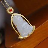 Vintage Hetian Jade Avalokitesvara Pendant in S925 Sterling Silver