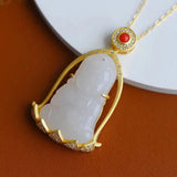 Vintage Hetian Jade Avalokitesvara Pendant in S925 Sterling Silver