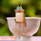Hetian Jade Pearl Square Pendant Necklace Palace Retro Jewelry Hanfu Accessory