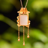 Hetian Jade Pearl Square Pendant Necklace Palace Retro Jewelry Hanfu Accessory