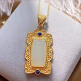 Natural Hetian Jade Lucky Pendant S925 Sterling Silver Women's Inlaid Gilding
