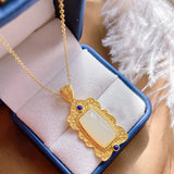 Natural Hetian Jade Lucky Pendant S925 Sterling Silver Women's Inlaid Gilding