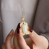Natural Hetian Jade Lucky Pendant S925 Sterling Silver Women's Inlaid Gilding