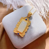 Natural Hetian Jade Lucky Pendant S925 Sterling Silver Women's Inlaid Gilding