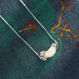 Hetian Jade Oval Pendant Plum S925 Sterling Silver Inlaid with Clavicle Chain