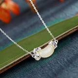 Hetian Jade Oval Pendant Plum S925 Sterling Silver Inlaid with Clavicle Chain