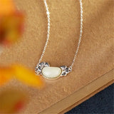 Hetian Jade Oval Pendant Plum S925 Sterling Silver Inlaid with Clavicle Chain