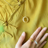Hetian Jade Round Lucky Safeness Ring S925 Sterling Silver Coin Pendant
