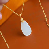 Hetian Jade Willow Leaf Pendant S925 Sterling Silver Drop-Shaped Ornament