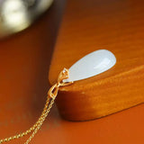 Hetian Jade Willow Leaf Pendant S925 Sterling Silver Drop-Shaped Ornament