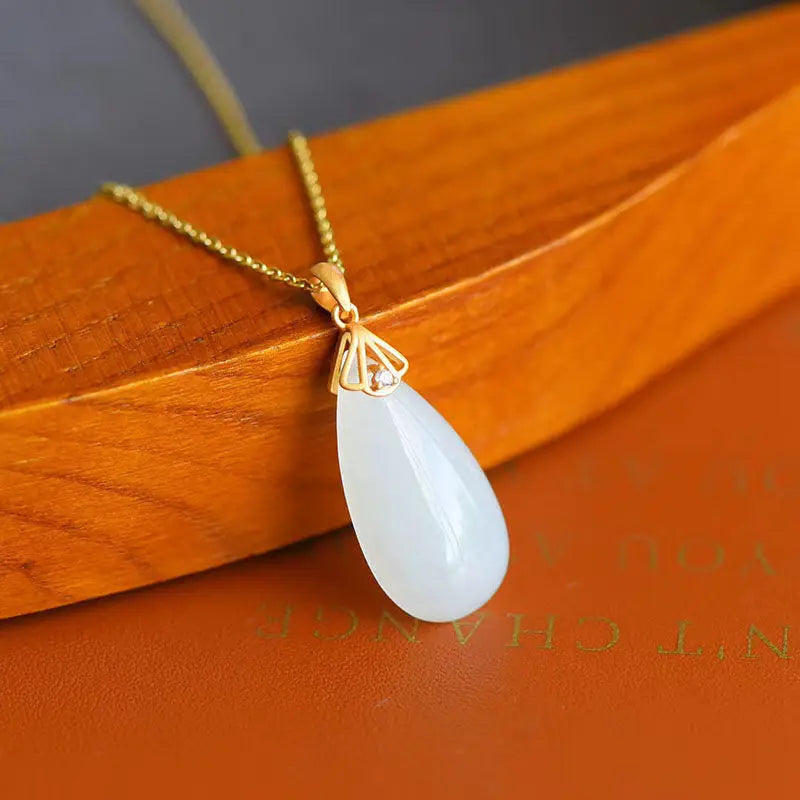 Hetian Jade Willow Leaf Pendant S925 Sterling Silver Drop-Shaped Ornament