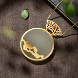 Hetian Jade Xiangyun Lucky Pendant S925 Sterling Silver Red Agate Peace