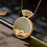 Hetian Jade Xiangyun Lucky Pendant S925 Sterling Silver Red Agate Peace