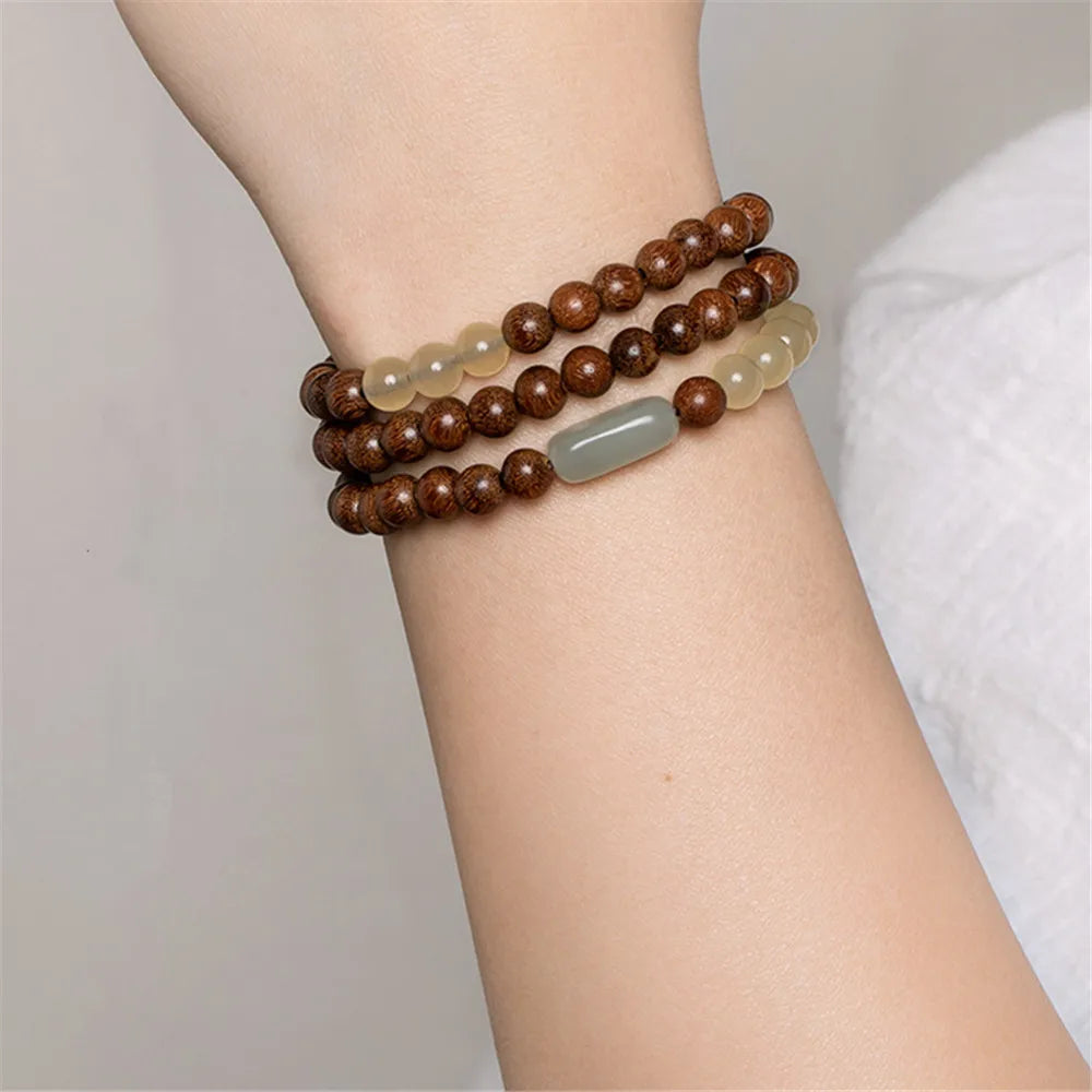 Natural Hetian Jade Yellow Chalcedony Beads Bracelet