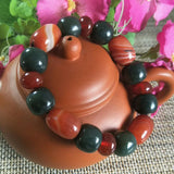 Natural Hetian Jade & Red Agate Beads Bracelet Lucky Amulet