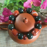 Natural Hetian Jade & Red Agate Beads Bracelet Lucky Amulet
