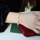 Hetian Jade Bracelet S925 Sterling Silver Clover Ancient Palace Ornament