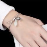 Chinese Style Hetian Magnolia Flower Pendant Bracelet Retro Silver Jewelry