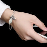Chinese Style Hetian Magnolia Flower Pendant Bracelet Retro Silver Jewelry
