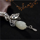 Chinese Style Hetian Magnolia Flower Pendant Bracelet Retro Silver Jewelry