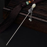 Hetian Magnolia Flower Tassel Pendant Silver Hairpin Chinese Retro Charm