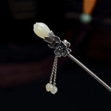 Hetian Magnolia Flower Tassel Pendant Silver Hairpin Chinese Retro Charm