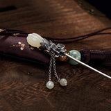 Hetian Magnolia Flower Tassel Pendant Silver Hairpin Chinese Retro Charm