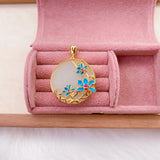 Hetian Magnolia Enamel Porcelain Pendant Necklace Chinese Retro Charm Silver