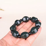 Natural Hetian Nephrite Jade Bracelet - Dark Green Round Beads