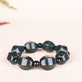 Natural Hetian Nephrite Jade Bracelet - Dark Green Round Beads