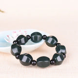 Natural Hetian Nephrite Jade Bracelet - Dark Green Round Beads