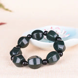 Natural Hetian Nephrite Jade Bracelet - Dark Green Round Beads