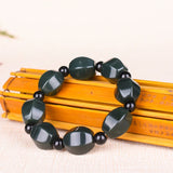 Natural Hetian Nephrite Jade Bracelet - Dark Green Round Beads