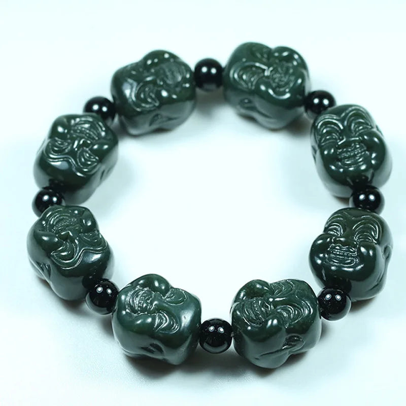 Hetian Nephrite Jade Green Bracelet Buddha Head Bracelets Sweetheart Jewelry