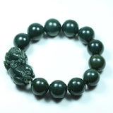 Hetian Nephrite Jade Green Bracelet Round Beads Pixiu Troops Bracelet