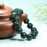 Hetian Nephrite Jade Green Bracelet Round Beads Pixiu Troops Bracelet