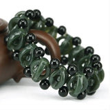 Natural Hetian Nephrite Jade Green Bracelet Men Lucky Talisman Hollow Beads