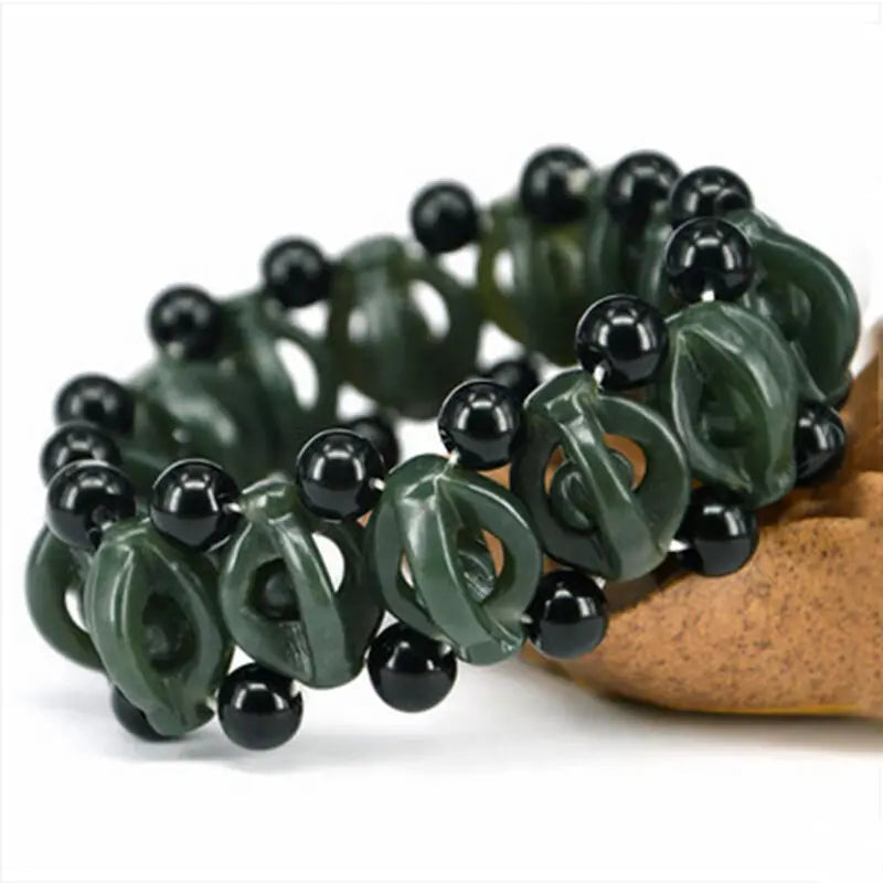 Natural Hetian Nephrite Jade Green Bracelet Men Lucky Talisman Hollow Beads