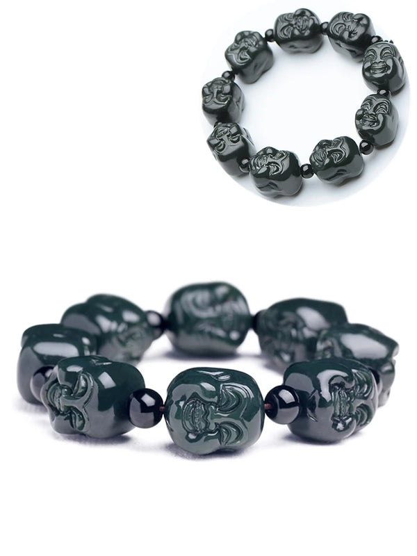 Hetian Qingyu Buddha Head Jade Bracelet Fine Jewelry Lucky Safety
