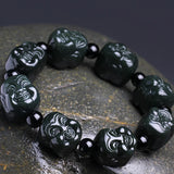 Hetian Qingyu Buddha Head Jade Bracelet Fine Jewelry Lucky Safety