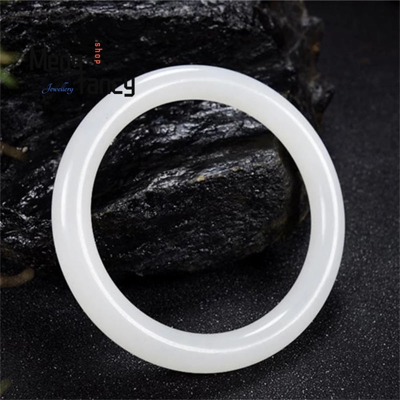 Hetian Sheep Fat Jade Round Bangle Bracelet Women