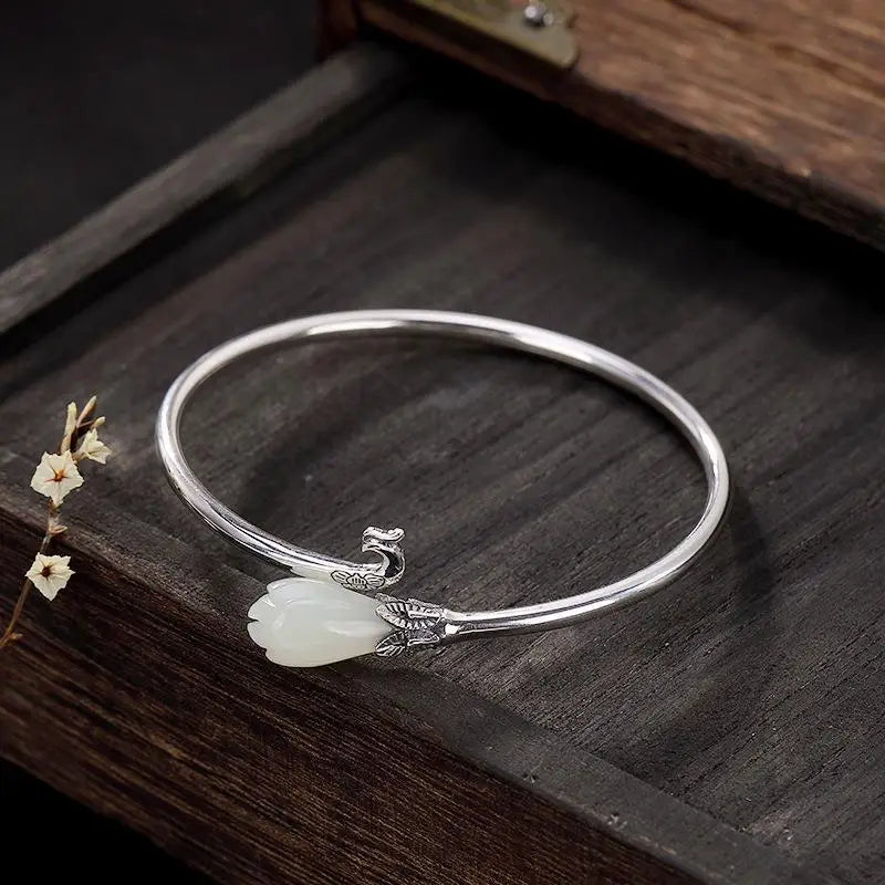 Hetian Chalcedony Classic Magnolia Bracelet Phoenix Boho Style
