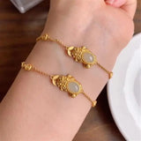 Hetian Chalcedony Golden Frog Ingot Bracelet Chinese Style Retro Classic