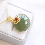 Hetian Jade Lock of Good Wishes Pendant S925 Silver Gilding Inlaid Lucky