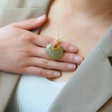Hetian Jade Lock of Good Wishes Pendant S925 Silver Gilding Inlaid Lucky