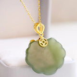 Hetian Jade Lock of Good Wishes Pendant S925 Silver Gilding Inlaid Lucky